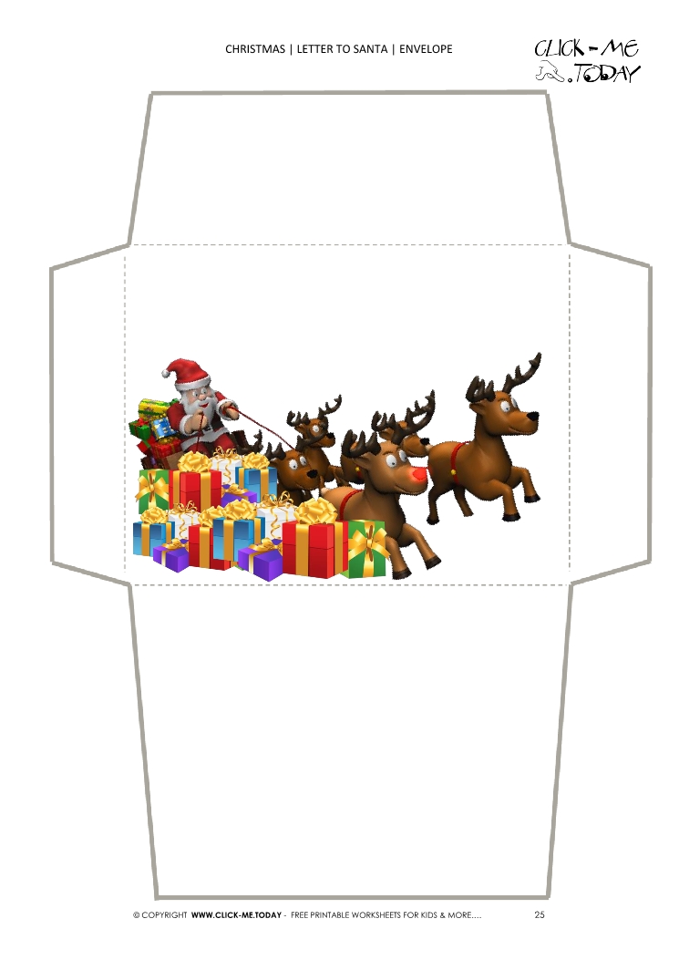 Cute blank envelope to Santa 3d sleigh and reindeers 25